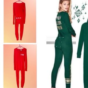 Ho Ho Ho Booty Flap Pajama Long John’s Victorias Secret Pink S